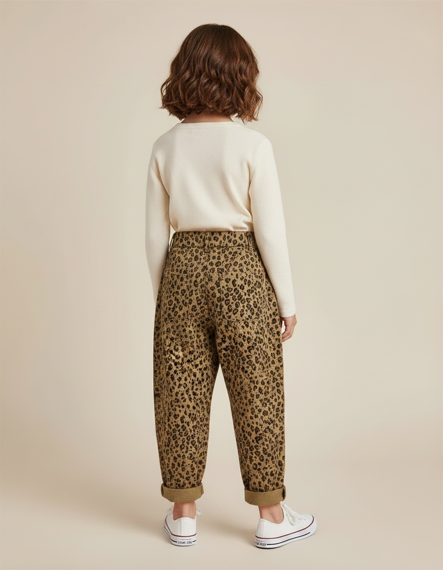 Pantalon Léopard Marron Ample Coton Enfant - vue 2
