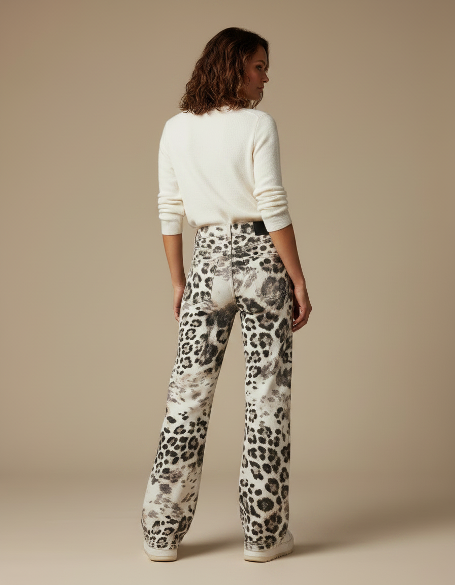 Pantalon Léopard Ample Imprimé Délavé Vintage Streetwear - Jean - vue 2