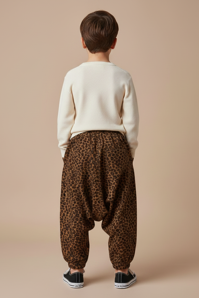 Pantalon Léopard Enfant Harem Imprimé Marron Décontracté - Molleton - vue 2
