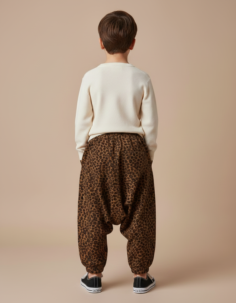 Pantalon Léopard Enfant Harem Imprimé Marron Décontracté - Molleton - vue 2