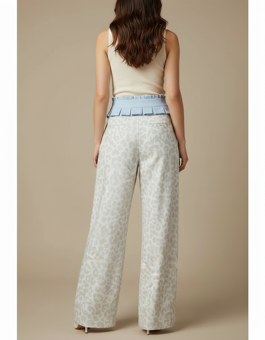 Pantalon Léopard Gris Ample Imprimé Fluide Femme - Viscose - vue 2