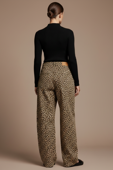 Pantalon Léopard Ample Imprimé Denim Taille Haute - Jean - vue 2