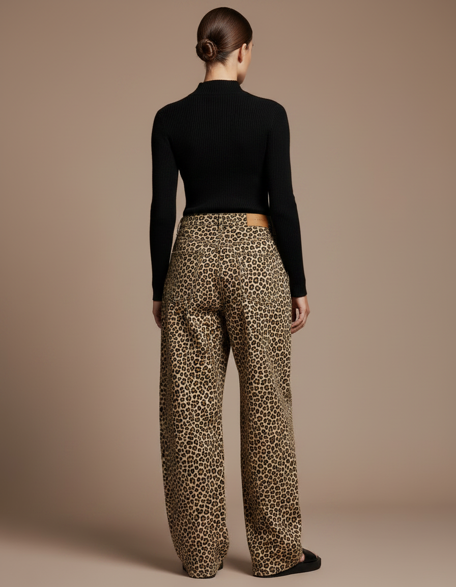 Pantalon Léopard Ample Imprimé Denim Taille Haute - Jean - vue 2