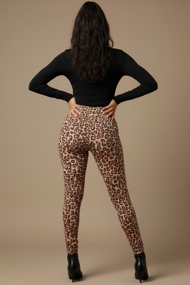 Pantalon Léopard Marron Imprimé Ajusté Taille Haute - Maille - vue 2