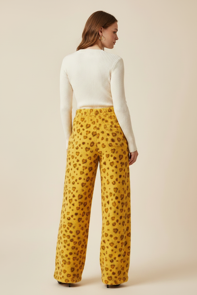 Pantalon Léopard Jaune Ample Cœurs Polaire Doux - Molleton - vue 2