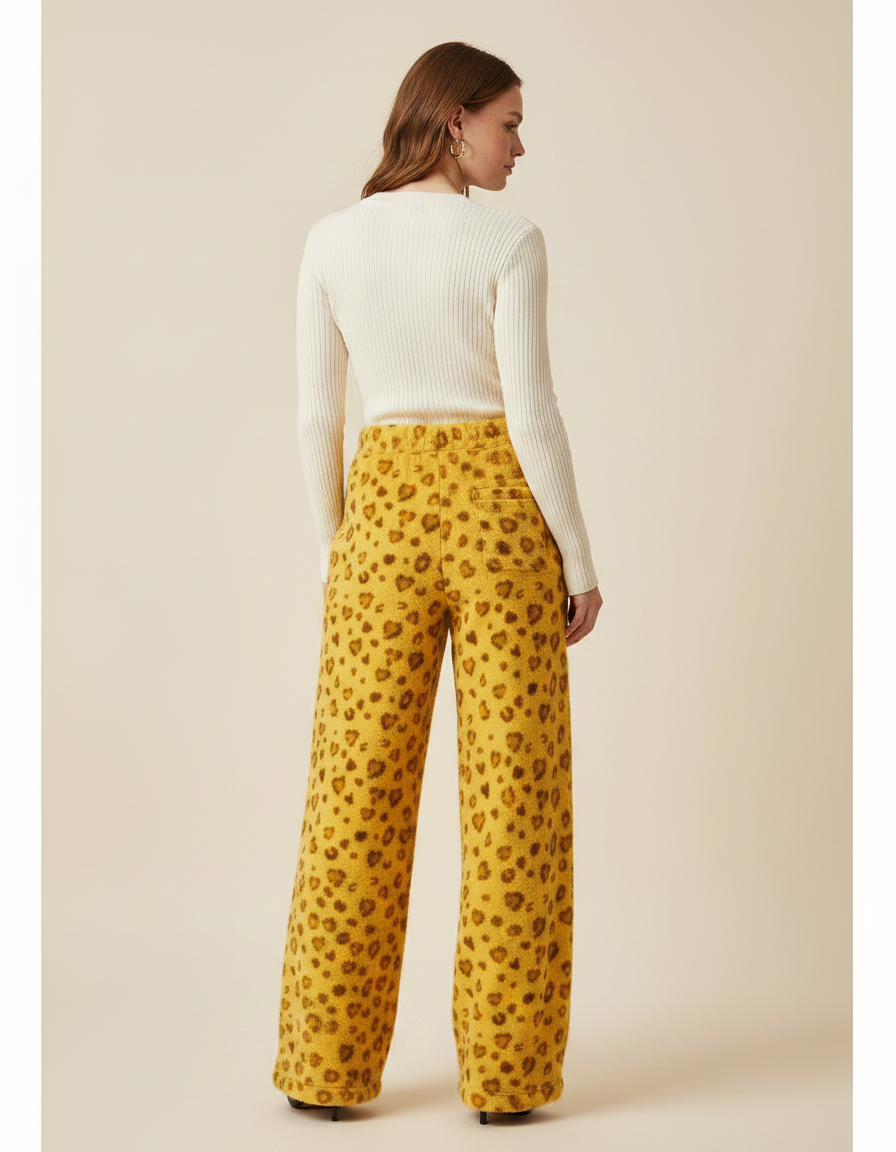 Pantalon Léopard Jaune Ample Cœurs Polaire Doux - Molleton - vue 2