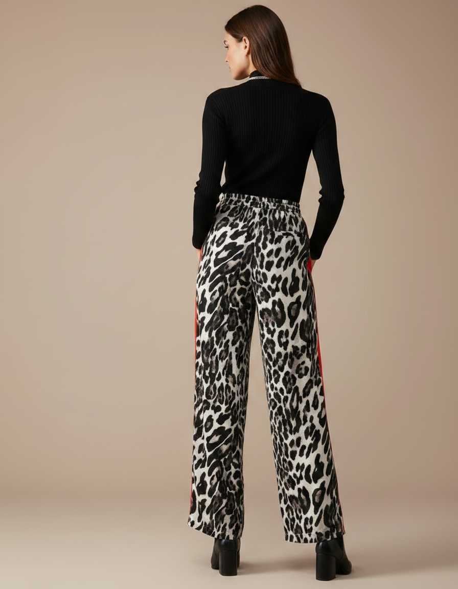 Pantalon Léopard Fluide Bande Rouge Ample Chic - Imprimé Viscose - vue 2