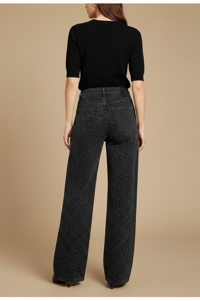 Pantalon Léopard Gris Délavé Imprimé Large Décontracté - Jean - vue 2