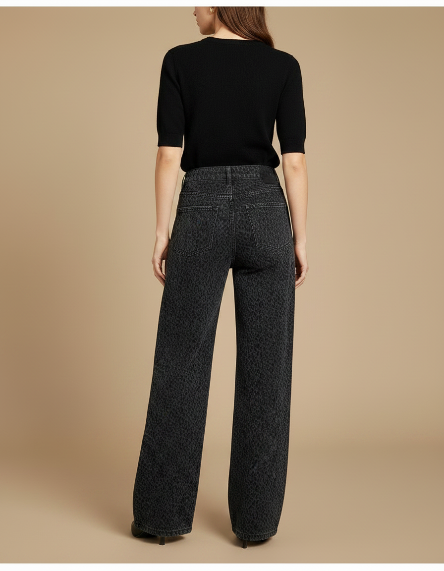 Pantalon Léopard Gris Délavé Imprimé Large Décontracté - Jean - vue 2