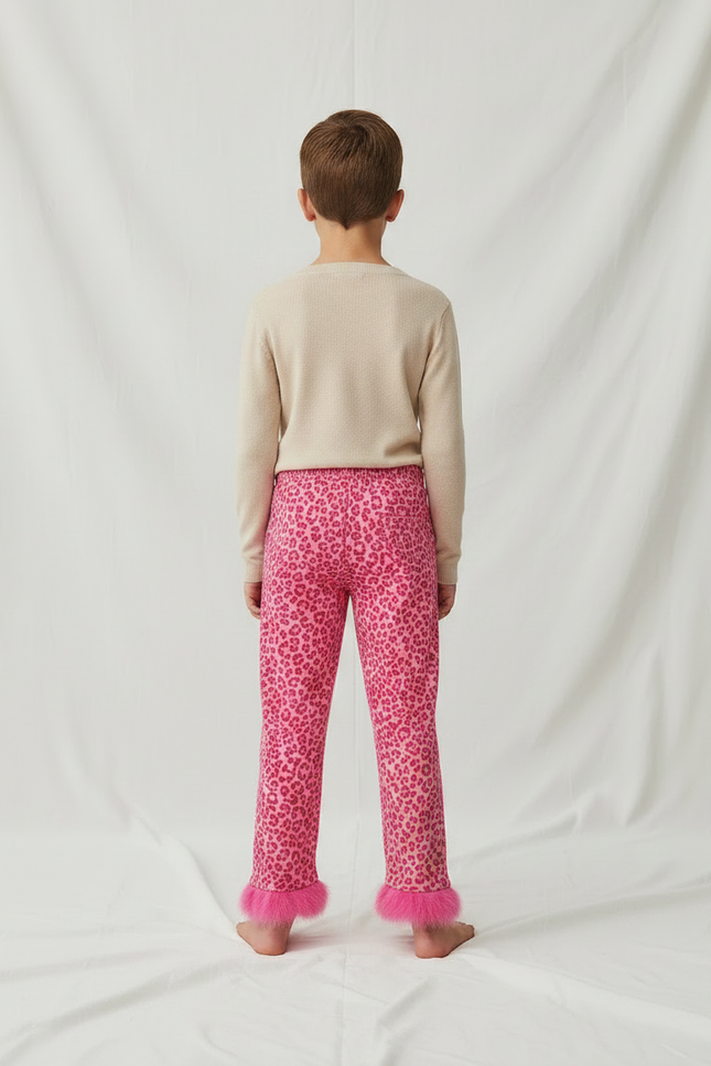 Pantalon Léopard Rose Fourrure Enfant Ample Confortable - Molleton - vue 2