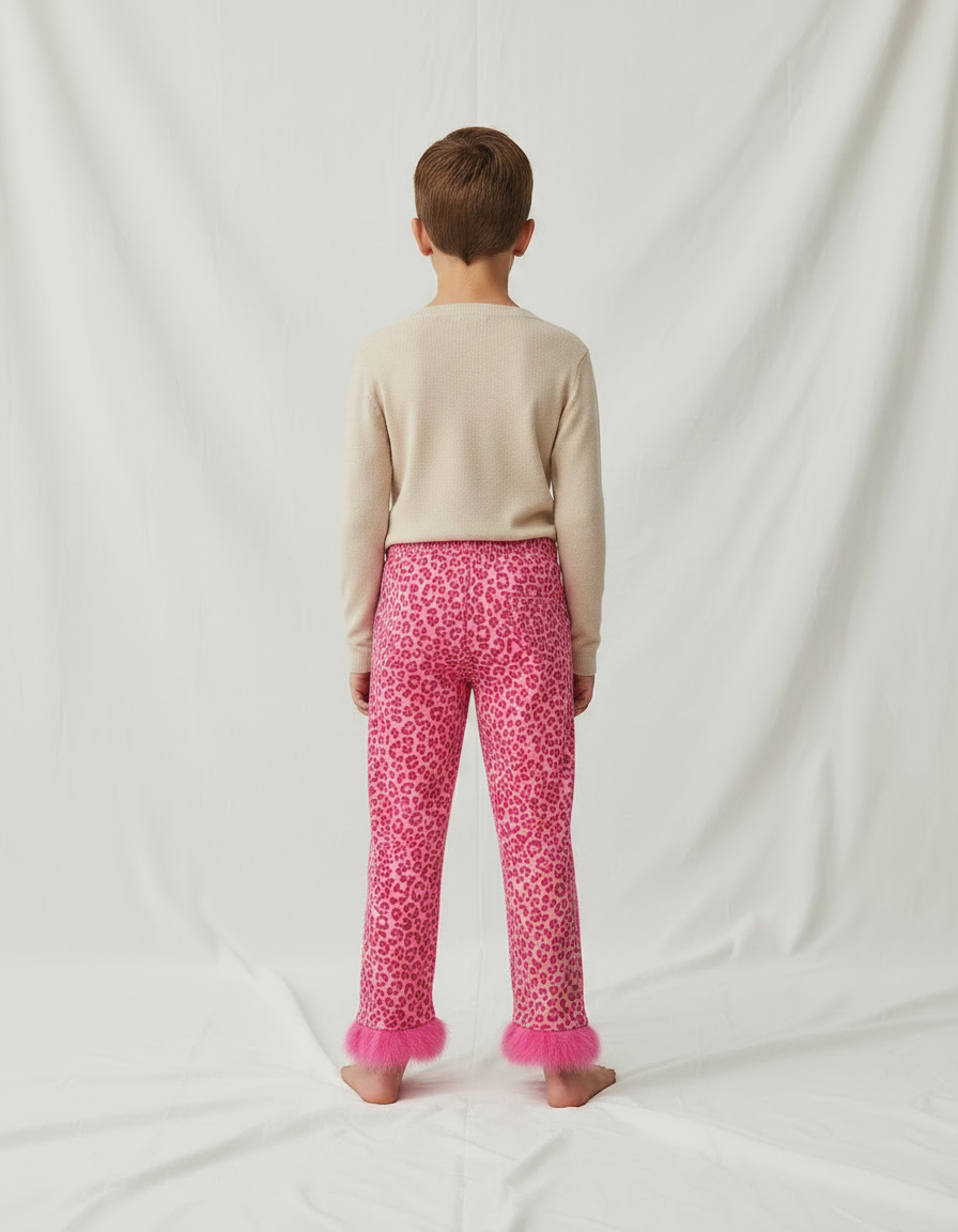 Pantalon Léopard Rose Fourrure Enfant Ample Confortable - Molleton - vue 2