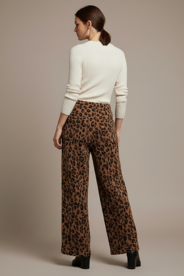 Pantalon Léopard Marron Ample Velours Doux Femme - vue 2