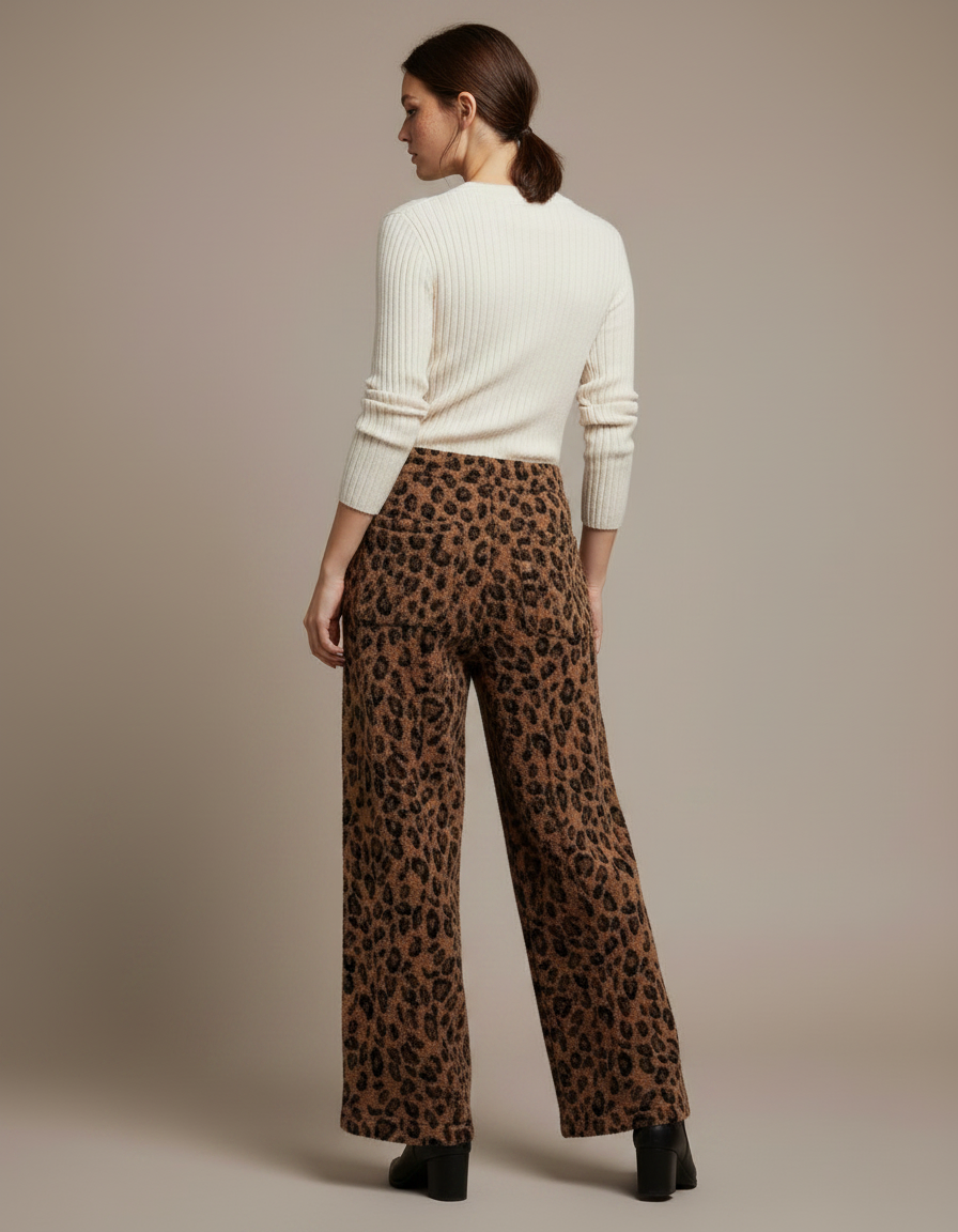 Pantalon Léopard Marron Ample Velours Doux Femme - vue 2