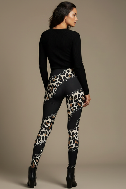 Pantalon Léopard Noir Imprimé Ajusté Confortable Femme Tendance - Maille - vue 2