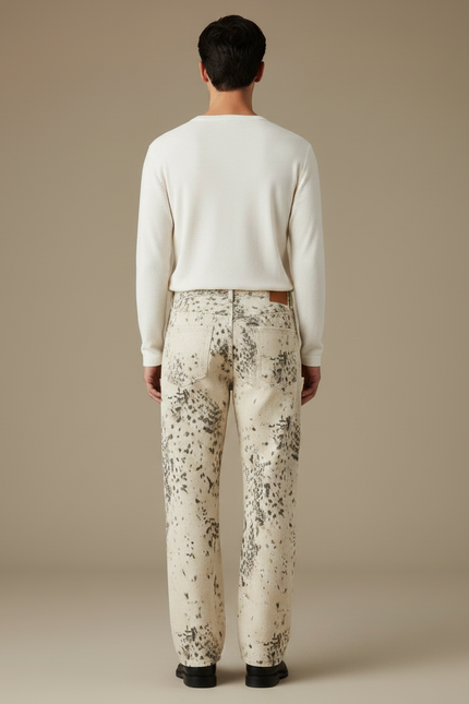 Pantalon Léopard Écru Imprimé Décontracté Ample Homme - Jean - vue 2