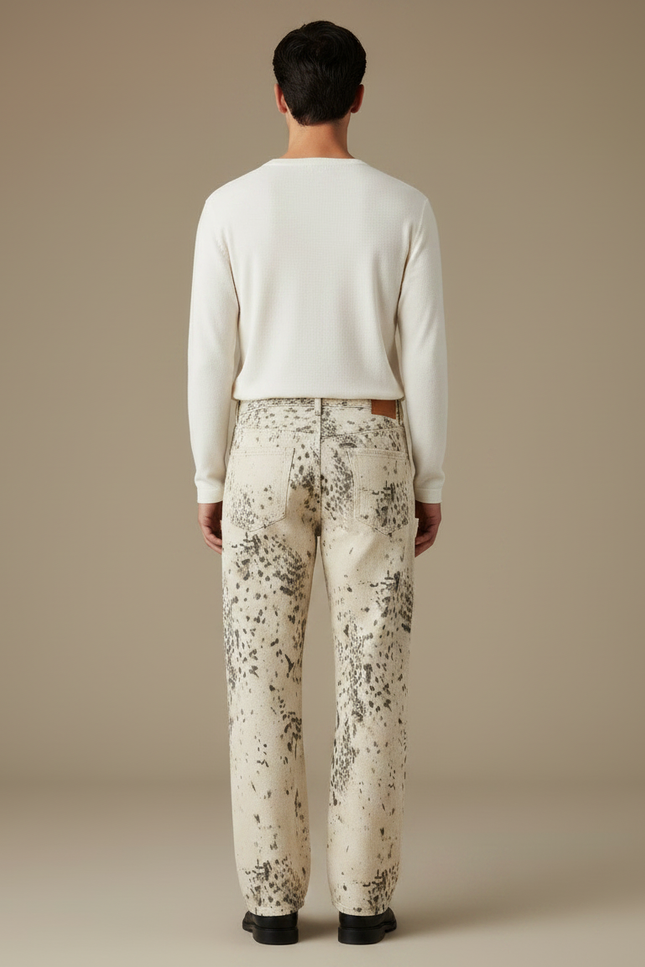 Pantalon Léopard Écru Imprimé Décontracté Ample Homme - Jean - vue 2