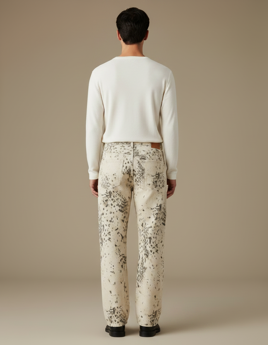 Pantalon Léopard Écru Imprimé Décontracté Ample Homme - Jean - vue 2