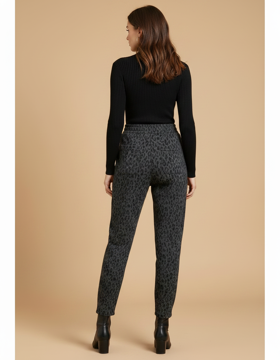 Pantalon Léopard Gris Foncé Molletonné Décontracté Femme - Imprimé - vue 2