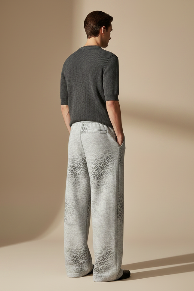 Pantalon Léopard Gris Ample Molletonné Homme Décontracté - vue 2