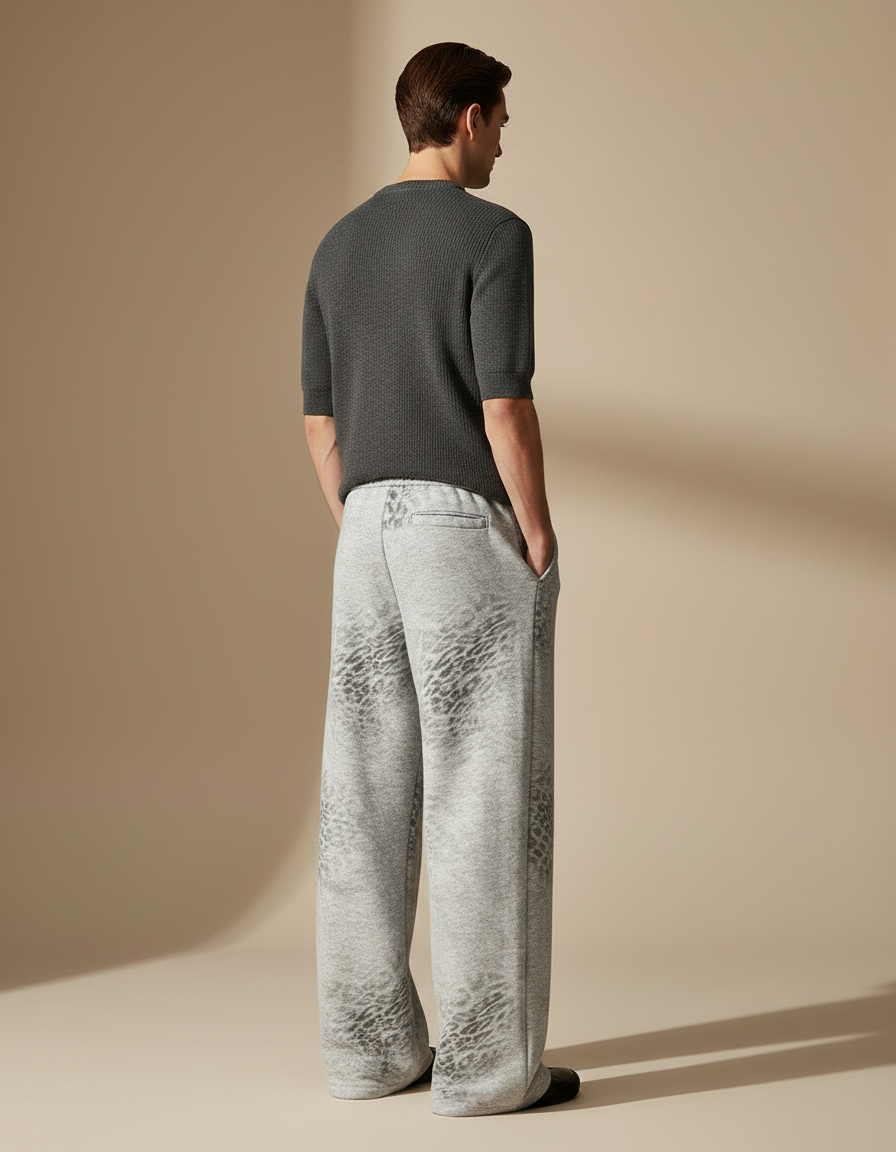 Pantalon Léopard Gris Ample Molletonné Homme Décontracté - vue 2