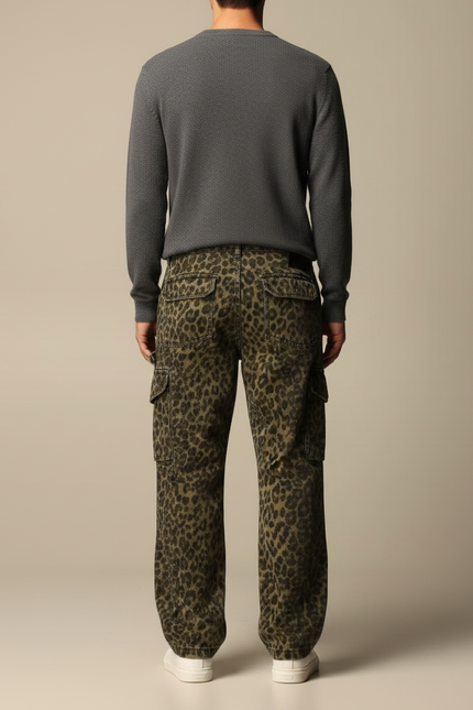 Pantalon Léopard Cargo Ample Imprimé Streetwear Homme - Toile - vue 2