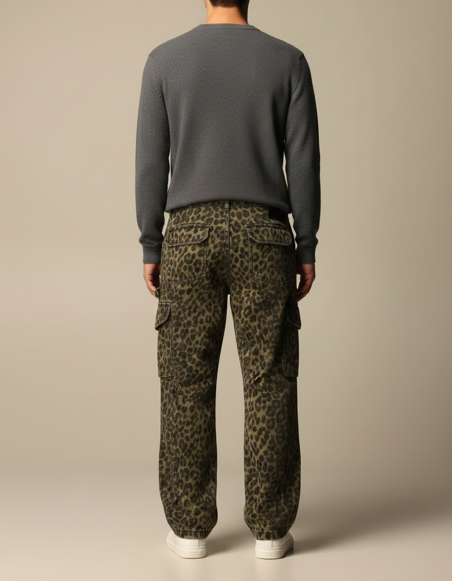Pantalon Léopard Cargo Ample Imprimé Streetwear Homme - Toile - vue 2