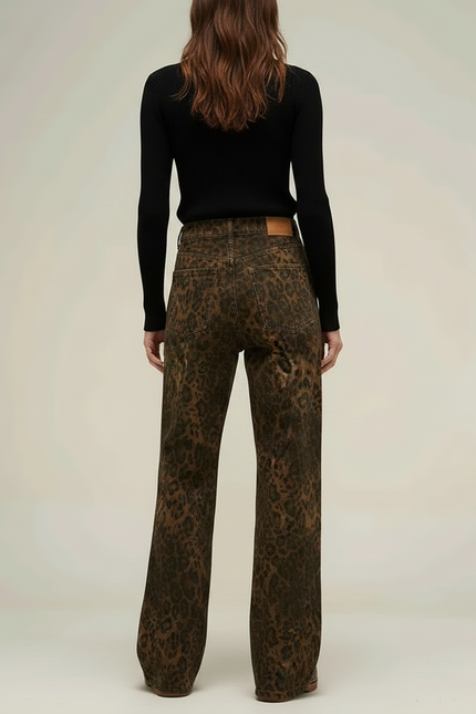Pantalon Léopard Marron Jean Ample Lavé Vintage - Imprimé - vue 2