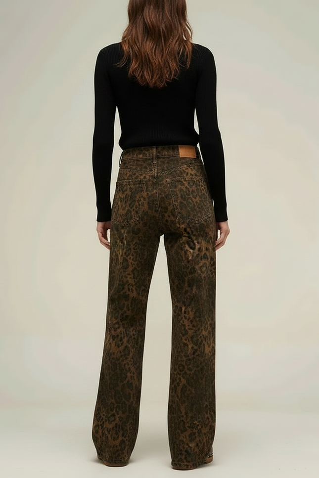Pantalon Léopard Marron Jean Ample Lavé Vintage - Imprimé - vue 2