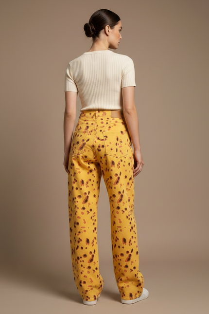 Pantalon Léopard Jaune Ample Imprimé Taches Décontracté - Jean - vue 2