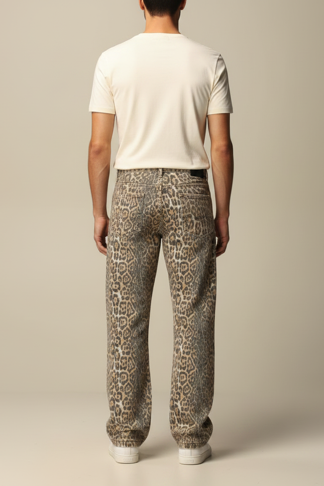 Pantalon Léopard Homme Ample Imprimé Vintage Denim - Jean - vue 2