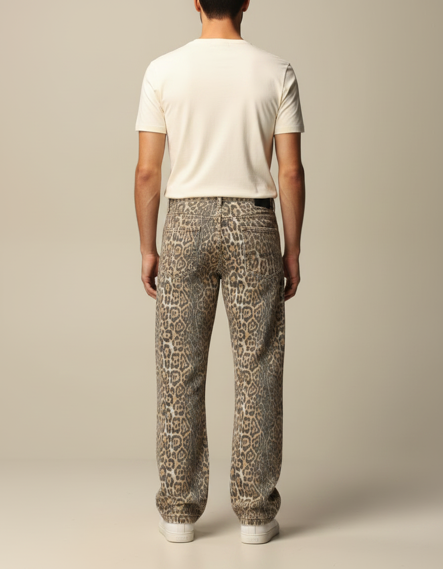 Pantalon Léopard Homme Ample Imprimé Vintage Denim - Jean - vue 2