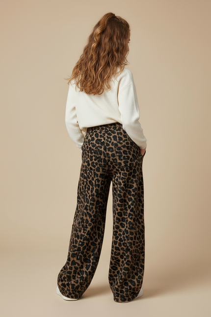 Pantalon Léopard Ample Marron Chaud Fille - Molleton - vue 2
