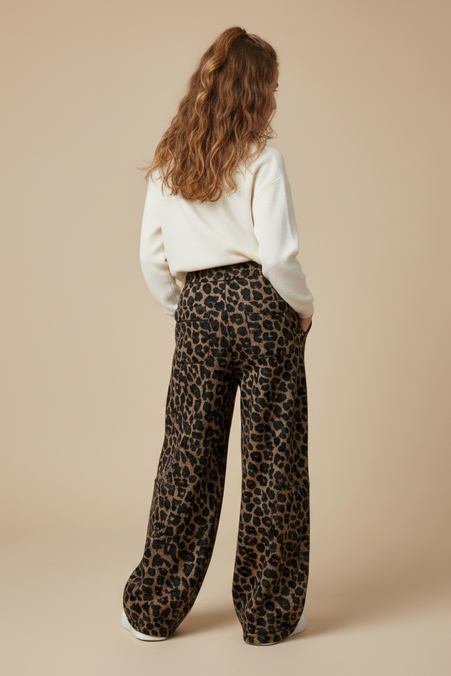 Pantalon Léopard Ample Marron Chaud Fille - Molleton - vue 2