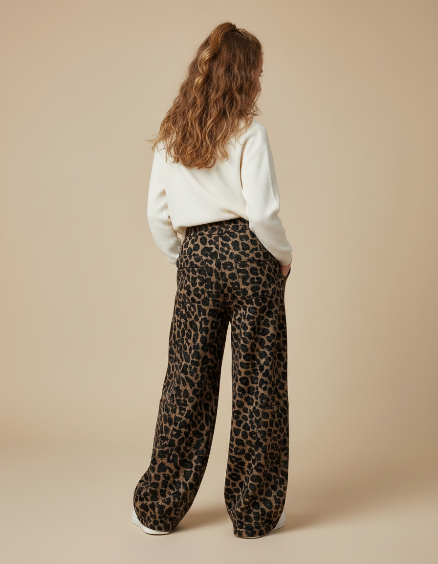 Pantalon Léopard Ample Marron Chaud Fille - Molleton - vue 2