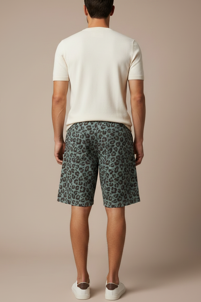 Pantalon Léopard Court Imprimé Vert Décontracté Coton - vue 2