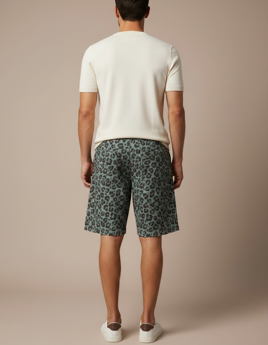Pantalon Léopard Court Imprimé Vert Décontracté Coton - vue 2