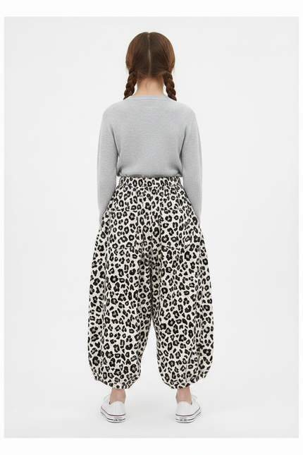 Pantalon Léopard Ample Imprimé Noir Blanc Fluide Fille - Viscose - vue 2