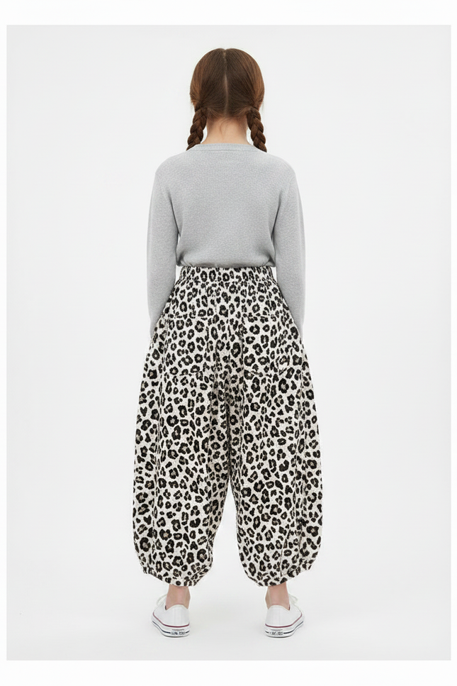 Pantalon Léopard Ample Imprimé Noir Blanc Fluide Fille - Viscose - vue 2
