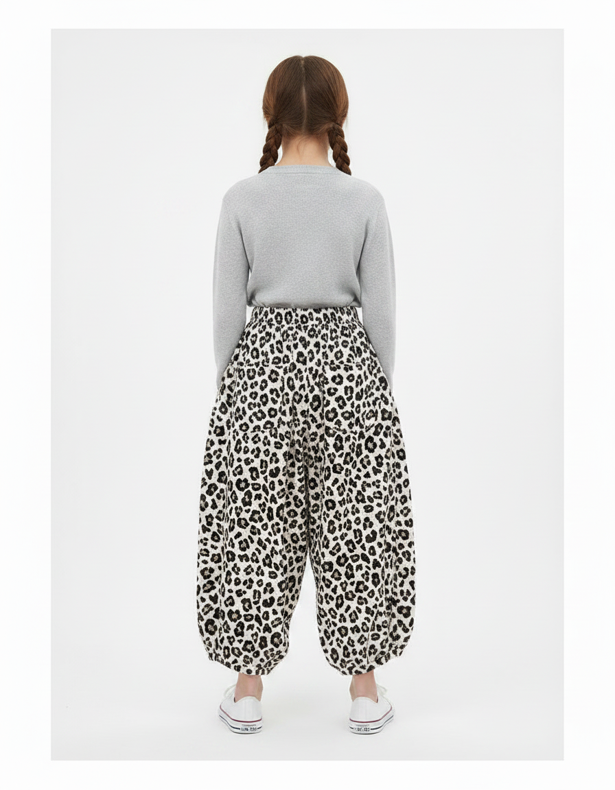 Pantalon Léopard Ample Imprimé Noir Blanc Fluide Fille - Viscose - vue 2