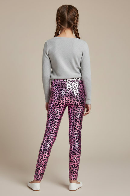 Pantalon Leopard Brillant - Rose Simili cuir - vue 2