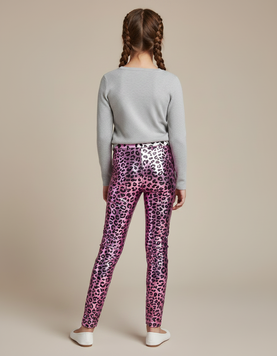 Pantalon Leopard Brillant - Rose Simili cuir - vue 2