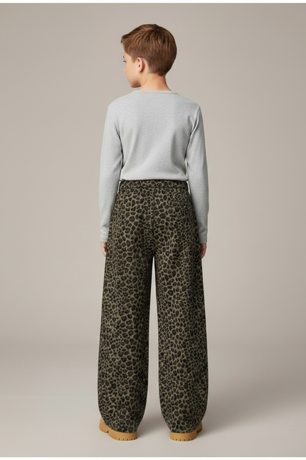 Pantalon Léopard Ample Vert Imprimé Décontracté Enfant - Molleton - vue 2