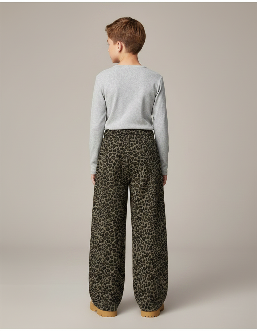 Pantalon Léopard Ample Vert Imprimé Décontracté Enfant - Molleton - vue 2