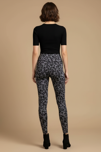 Pantalon Léopard Gris Imprimé Slim Élastique Femme - Maille - vue 2