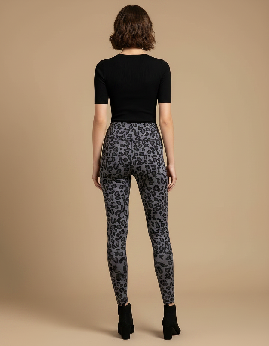 Pantalon Léopard Gris Imprimé Slim Élastique Femme - Maille - vue 2