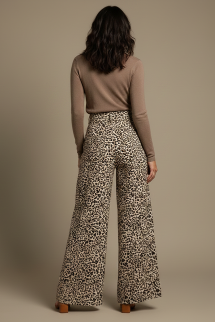 Pantalon Léopard Fluide Ample Taille Haute Femme - Imprimé Viscose - vue 2