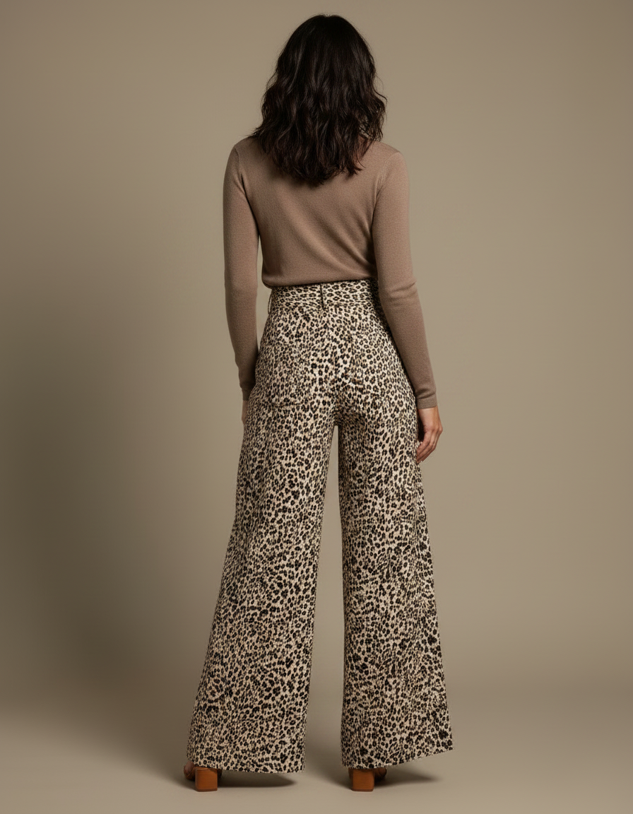 Pantalon Léopard Fluide Ample Taille Haute Femme - Imprimé Viscose - vue 2
