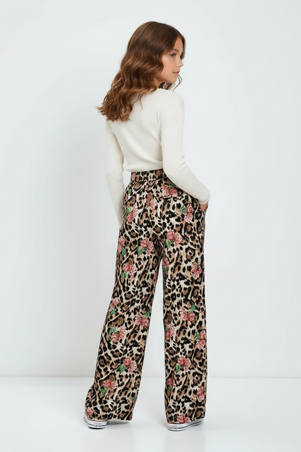 Pantalon Léopard Ample Imprimé Floral Taille Haute Fluide - Viscose - vue 2