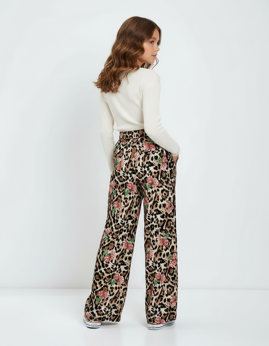 Pantalon Léopard Ample Imprimé Floral Taille Haute Fluide - Viscose - vue 2