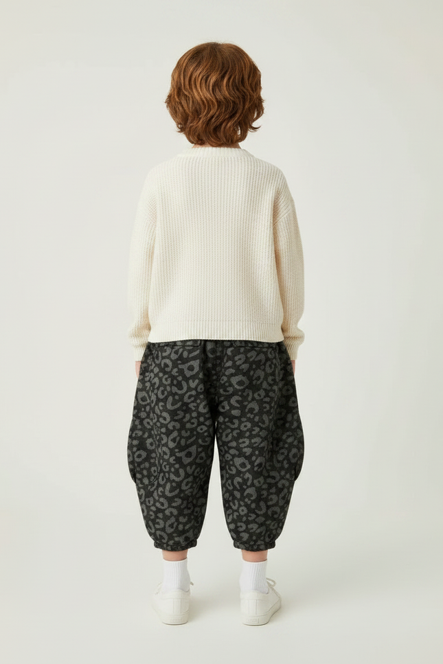 Pantalon Léopard Enfant Ample Molletonné Gris Imprimé - vue 2